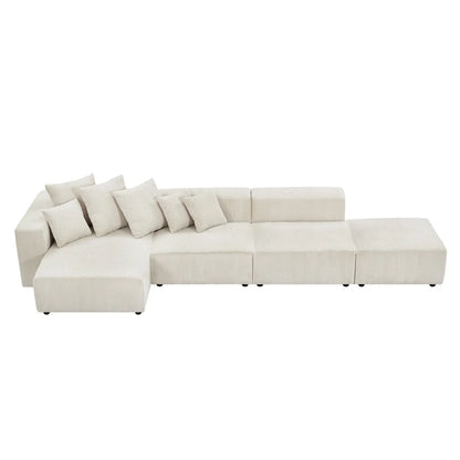 155" Sectional Modular Sofa, Modern L-Shaped Corduroy Upholstered Deep Seat Corner Sofa 4-Piece Set with Reversible Chaise, Minimalist Style Couch for Living Room, Apartment, Office, Beige