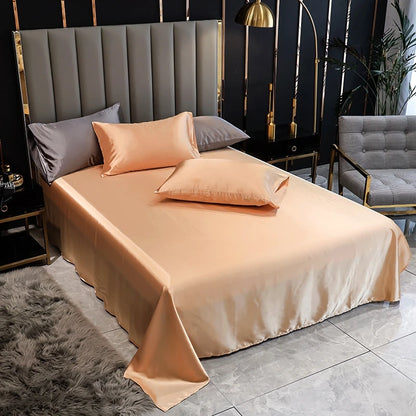 Satin Silk Bed Sheets for Summer Plain Flat Sheet for Double Bed Twin/Full/Queen/King Size Bed Linen (Pillowcase Need Order)