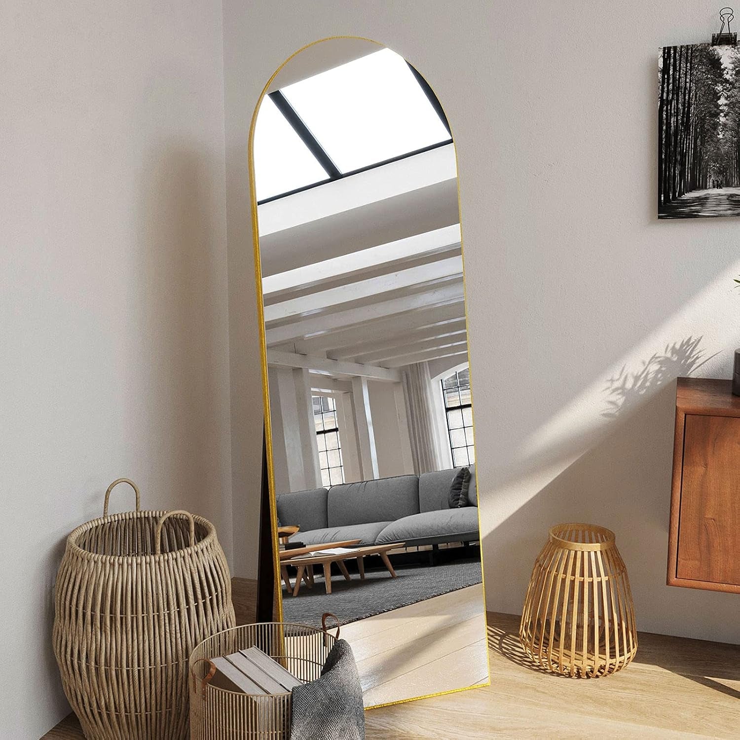 Arched Full Length Mirror 64"X21" Sleek Arched-Top Floor Mirror Full Length Standing Leaning or Hanging Wall Mounted Dressing Mirror for Home, Gold