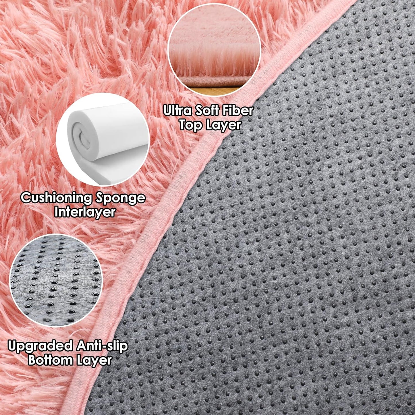 Baby Pink round Area Rug 6Ft, Soft Bedroom Circle Rugs Floor Mats for Kids Girls Teen Room, Kawaii Fluffy Plush Shaggy Carpet for Nursery Living Room Playroom Home Decor Princess Castle