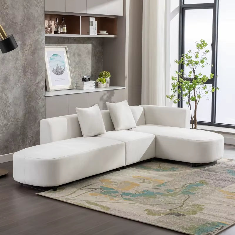 Luxury Modern Living Room Sofa Upholstery Sectional Couch with Chaise 3-Piece Set, L Shape Love Seats, Beige