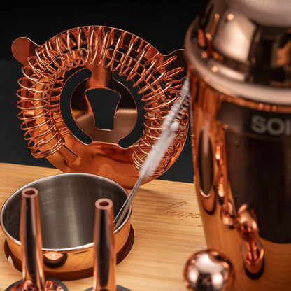 Rose Copper 24-Piece Cocktail Shaker Set,Perfect Home Bartending Kit for Drink Mixing,Stainless Steel Bar Tools with Stand,Velvet Carry Bag & Recipes Included