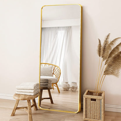 Full Length Mirror Standing Floor Mirror with Stand for Bedroom, Wall-Mounted Mirror Standing Hanging or Leaning, Wall Mirror with Aluminum Alloy Frame, 65" X 22" (Gold)