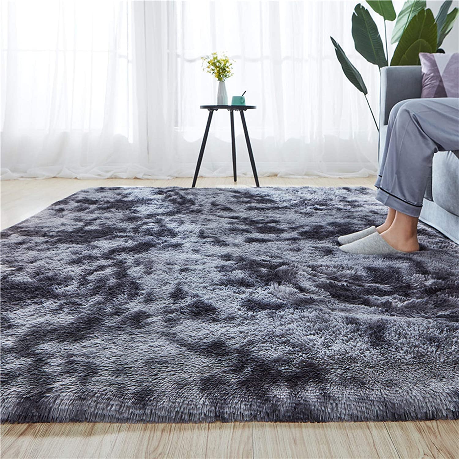 Soft Fluffy Bedroom Rugs Indoor Shaggy Plush 5X8 Area Rug College Dorm Living Room Home Decor Floor Carpet Shag Non-Slip Nursery Rugs, Dark Grey