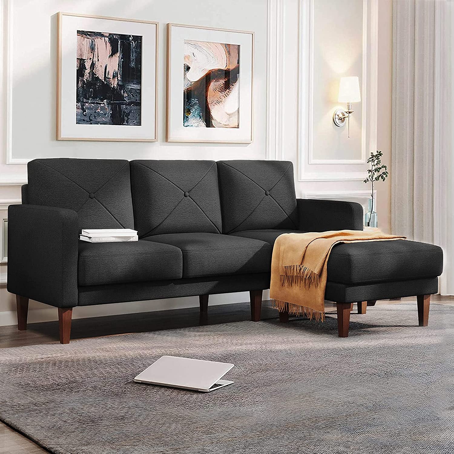 Convertible Sectional Sofa Couch with Chaise L Shaped Sofa Couch Reversible Sofa Couch Dark Grey