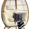 Wicker Egg Chair Outdoor Indoor Oversized Lounger with Stand and Cushions Egg Basket Chair for Patio Backyard Porch - Beige