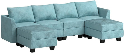 Convertible Modular Sectional Sofa U Shaped Modular Couch with Reversible Chaise Modular Sectional Couch with Storage, Aqua Blue