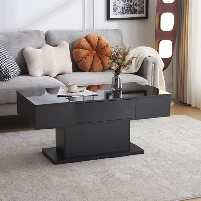 LED Coffee Table with 1 Drawers, High Gloss Cocktail Table Accent Furniture for Living Room 43.3" Black