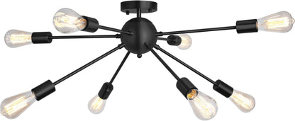 Sputnik Chandelier 8 Lights Semi Flush Mount Ceiling Light Modern Pendant Light Fixture, Black, Bedroom Dining Room Kitchen Living Room