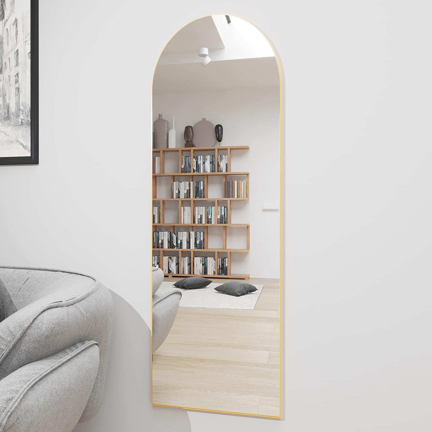 Arched Full Length Mirror 64"X21" Sleek Arched-Top Floor Mirror Full Length Standing Leaning or Hanging Wall Mounted Dressing Mirror for Home, Gold