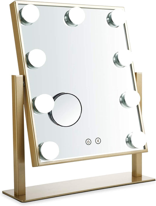 Hollywood Mirror with Lights, Vanity Mirror with Lights, Tabletop Mirror with Dimmable LED Lights，3 Color Model (Gold, 16.3 X 13.4)