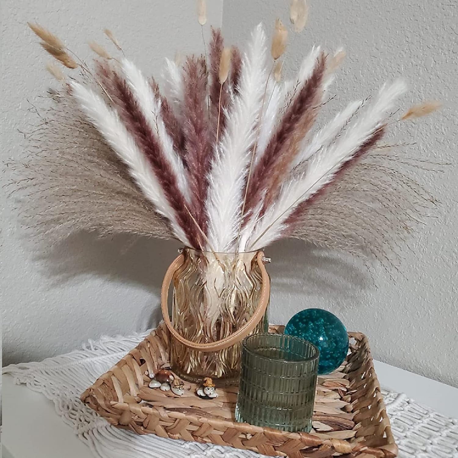 60 PCS Natural Dried Pampas Grass Bouquet, 20 White Bouquet, 20 Brown Bouquet, 20 Reed Grass Bouquet for Wedding Room Home Party Table Decor Bouquet