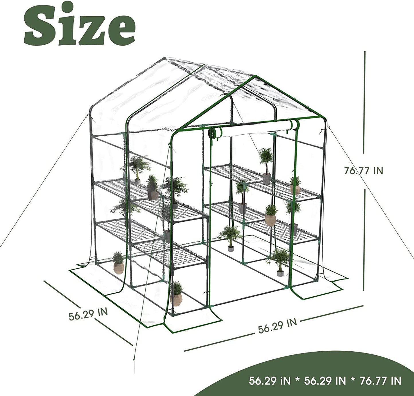 Greenhouse, Portable Green House Indoor and Outdoor, Mini Greenhouse Kit with Anchors and Ropes, 3 Tiers Pop up Greenhouse with 8 Shelves, L56.29''Xw56.29''Xh76.77''