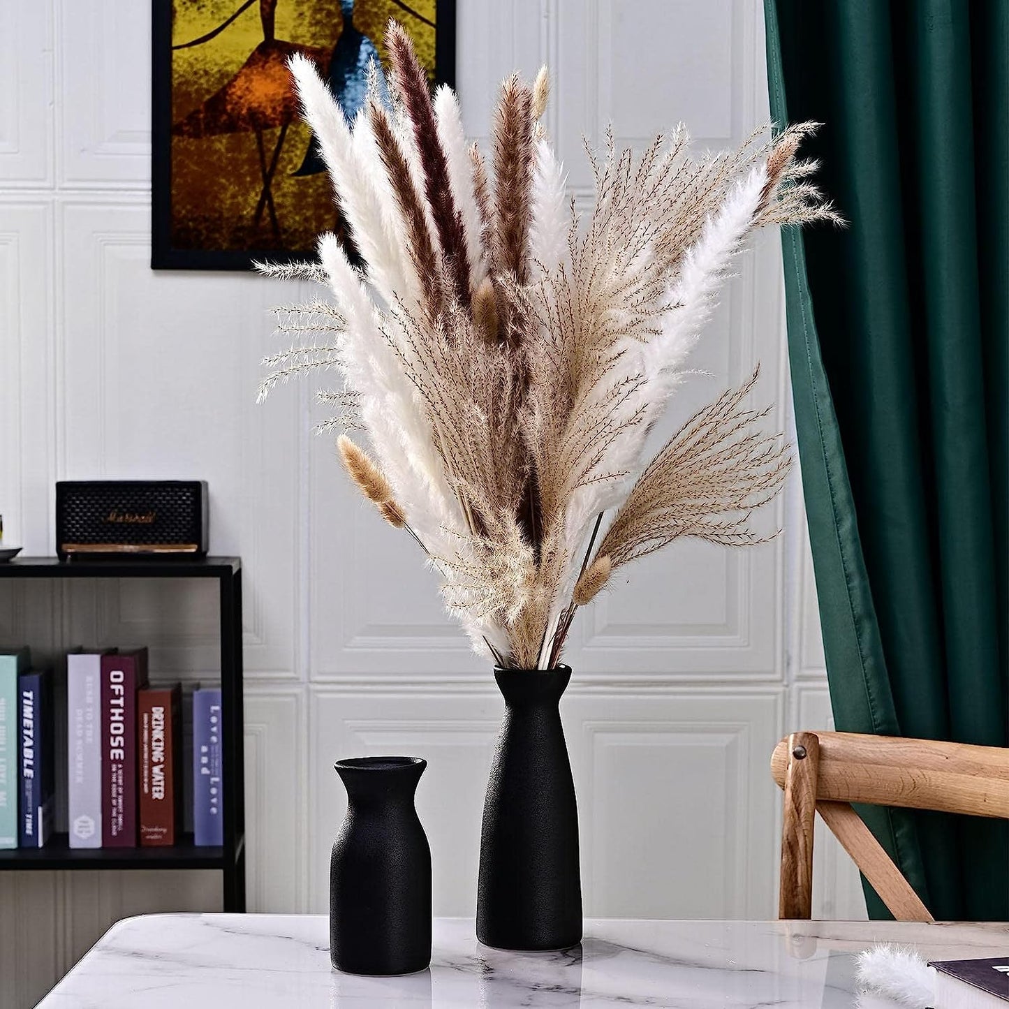 Black Ceramic Vase Set of 2 for Home Decor Modern Boho Home Decor Style, Pampas Grass Ceramic Vases(Black)…