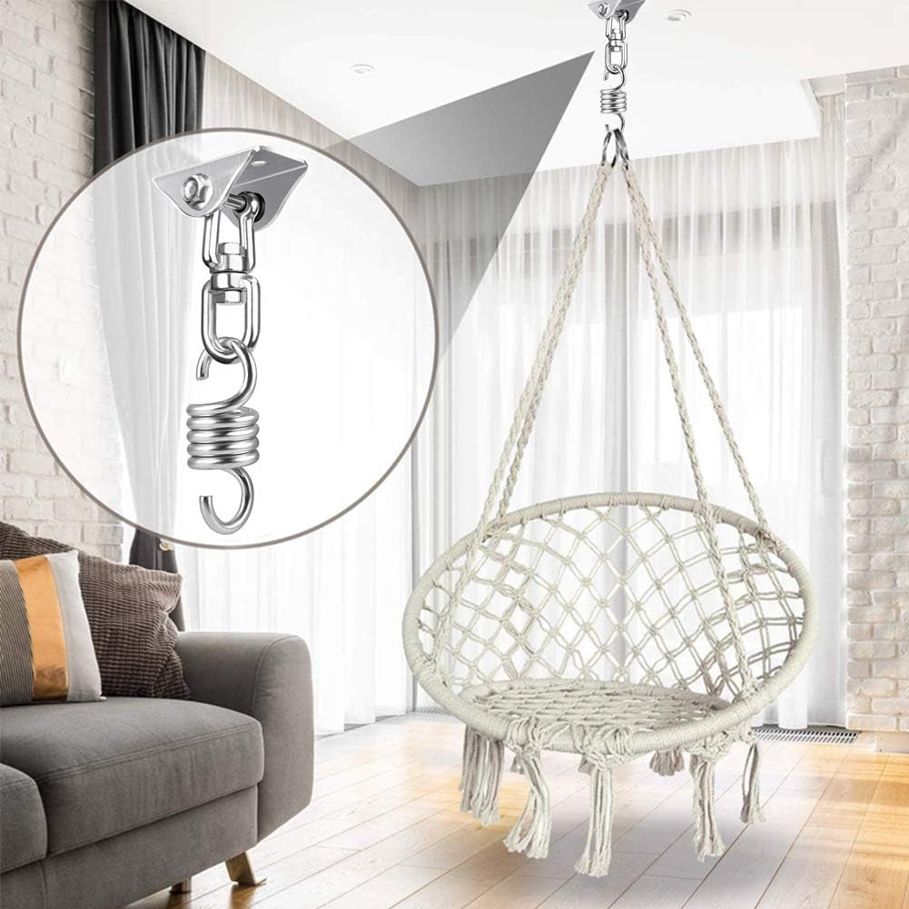 Hammock Chair Hanging Kit for Bedroom, Outdoor Patio Porch Swing Hardware, Heavy Duty Punching Bag Swivel Hanger, Ceiling Mount Hook for Aeorial Yoga Trapeze, Boxing, Tire Rope Swinging