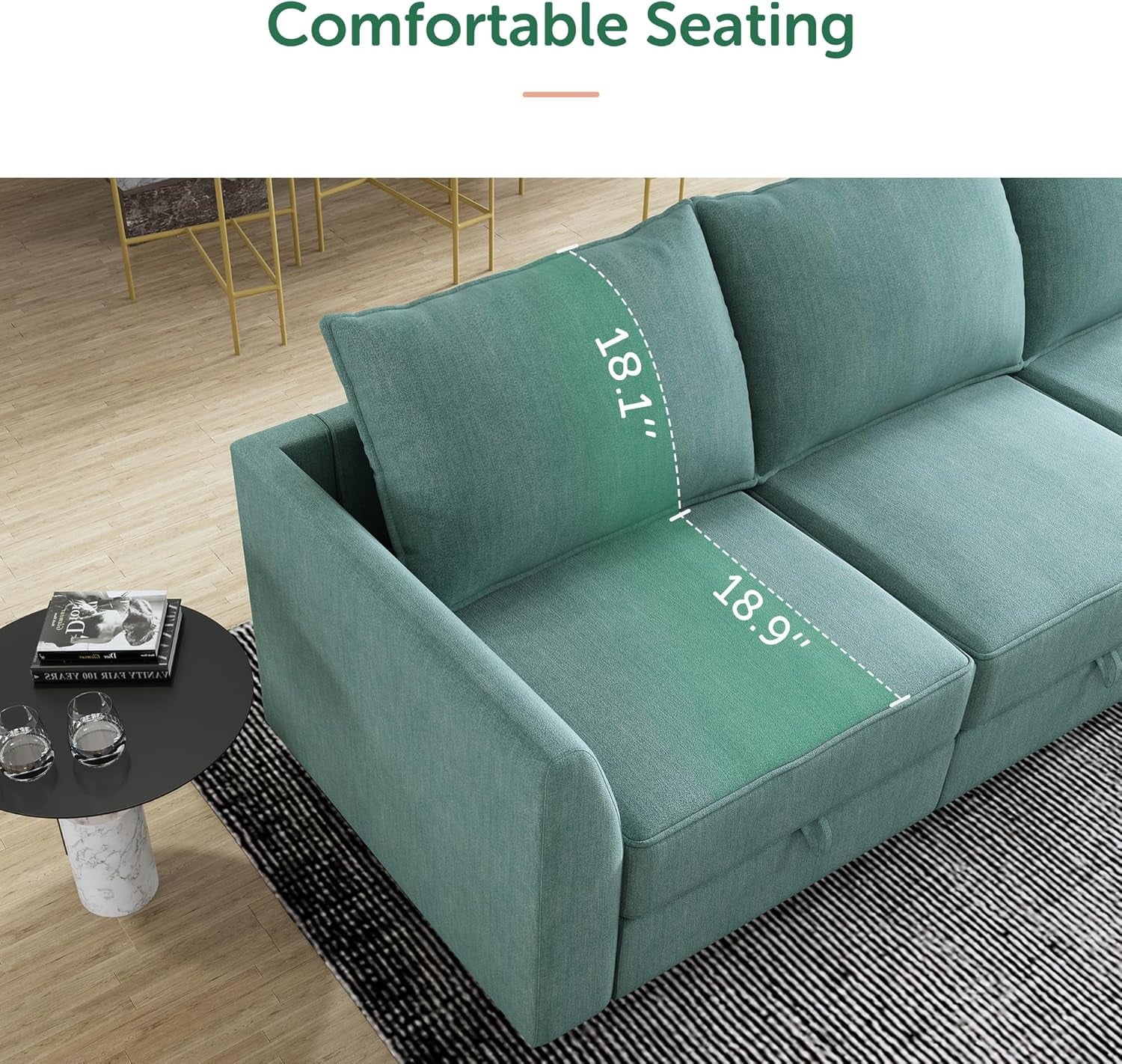 Convertible Modular Sectional Sofa U Shaped Modular Couch with Reversible Chaise Modular Sectional Couch with Storage, Aqua Blue