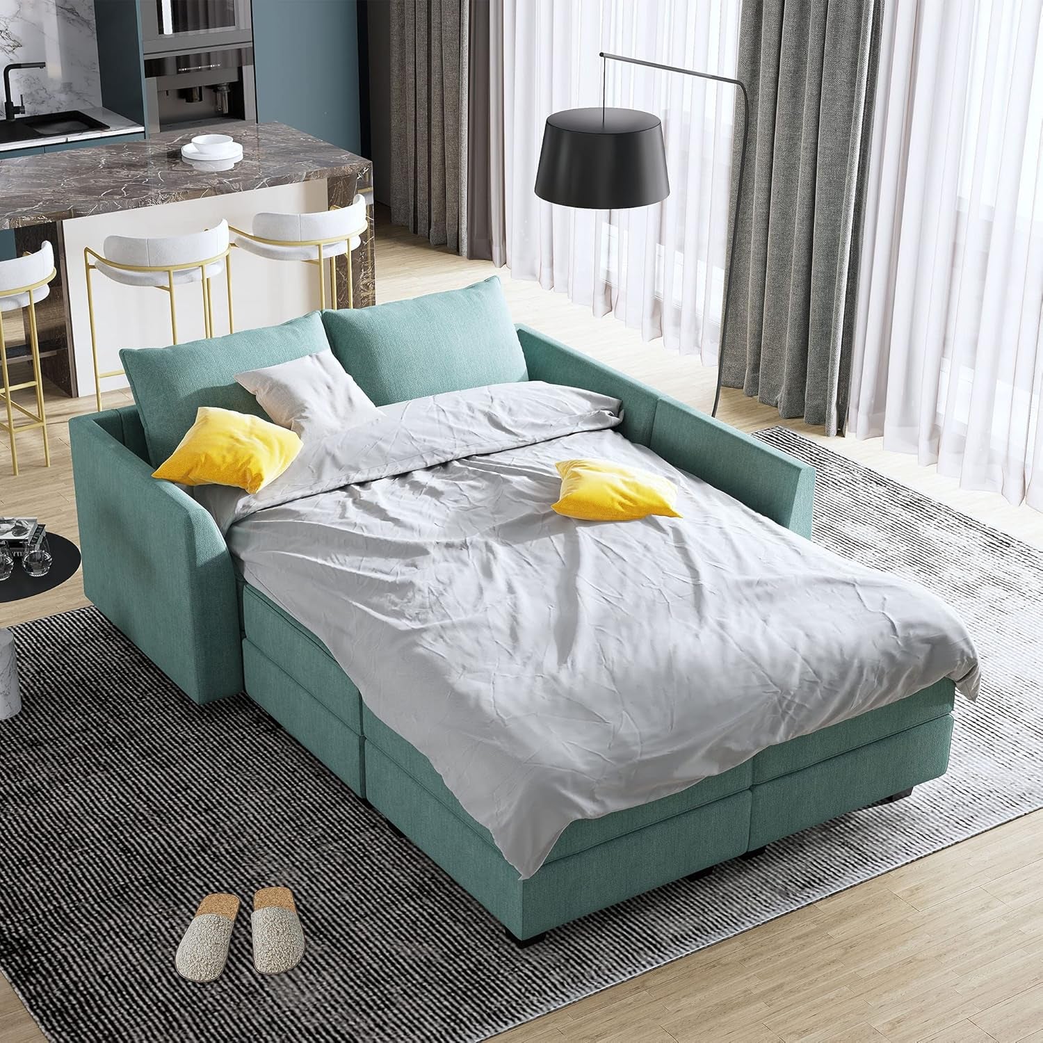 Convertible Modular Sectional Sofa U Shaped Modular Couch with Reversible Chaise Modular Sectional Couch with Storage, Aqua Blue