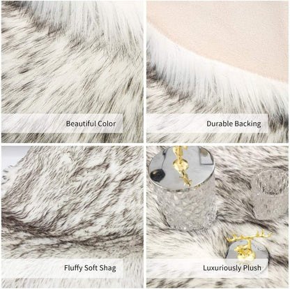 Shaggy Soft Faux Sheepskin Fur Area Rugs Floor Mat Luxury beside Carpet for Bedroom Living Room 6Ft X 9Ft, White with Black Tips