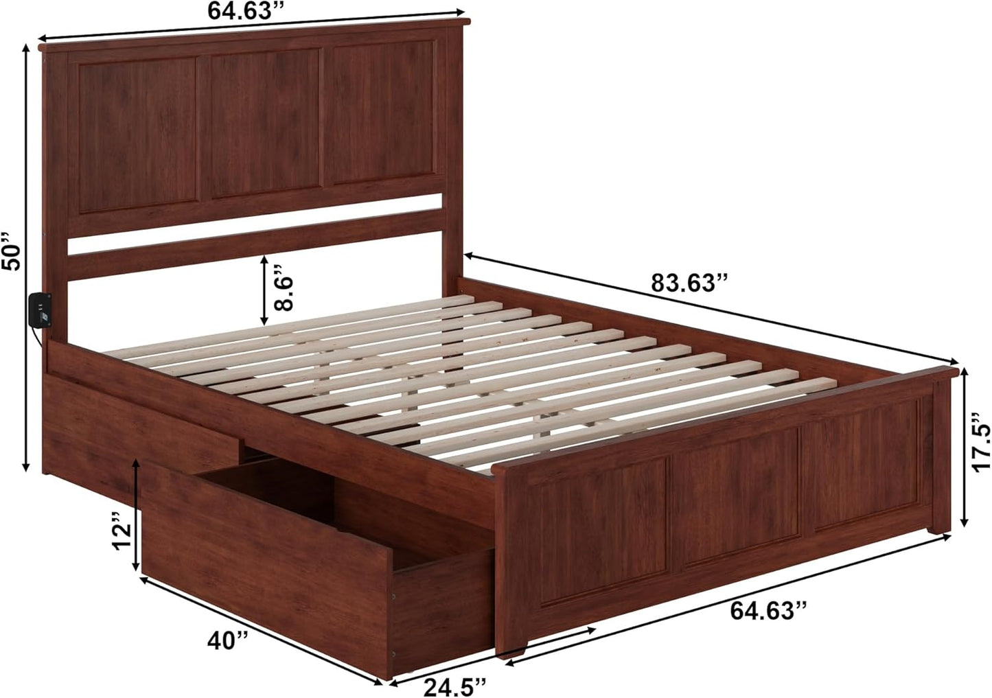 Atlantic Furniture AR8646114 Madison Platform Bed with Matching Foot Board and 2 Urban Bed Drawers, Queen, Walnut