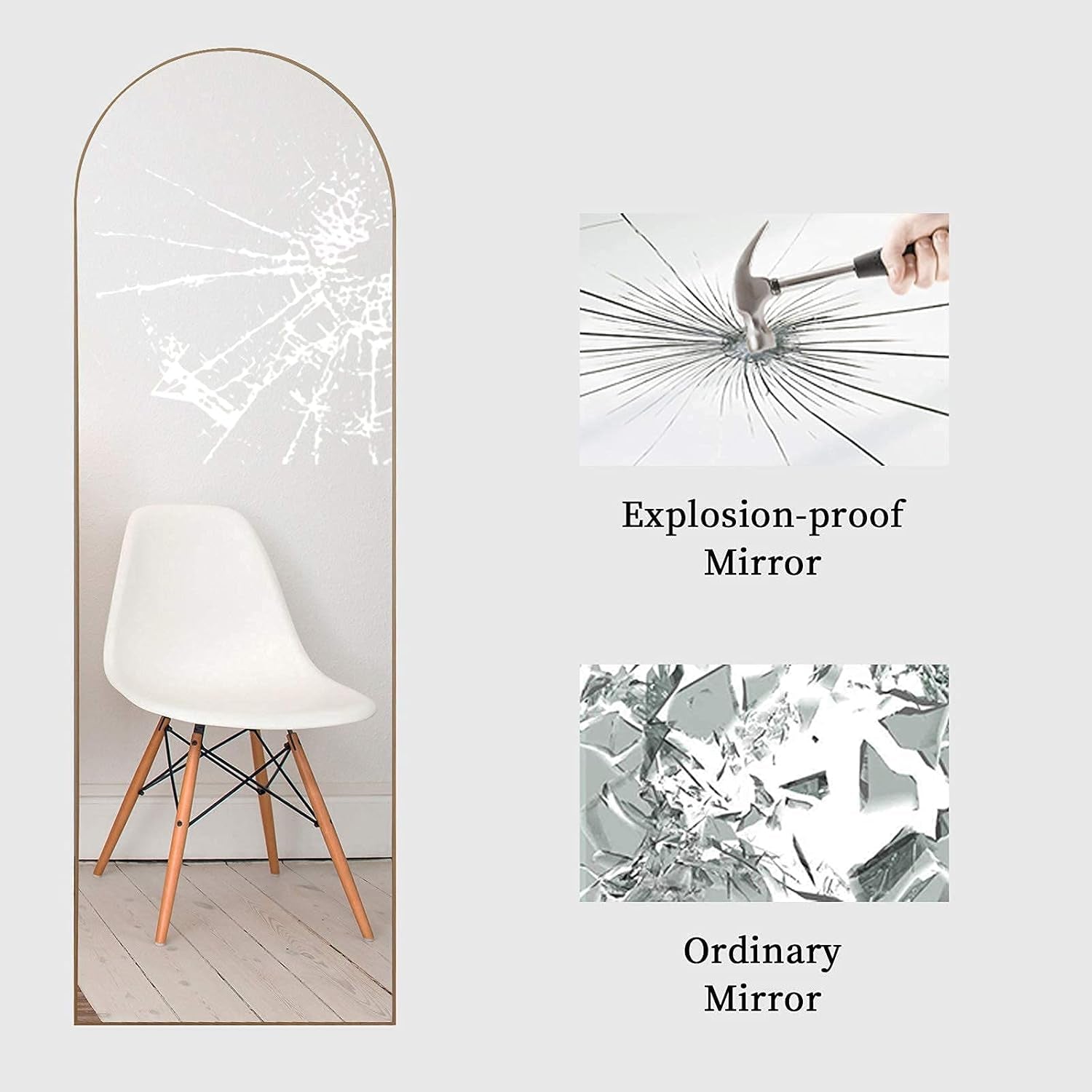 Arched Full Length Mirror 64"X21" Sleek Arched-Top Floor Mirror Full Length Standing Leaning or Hanging Wall Mounted Dressing Mirror for Home, Gold