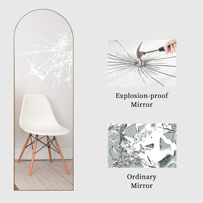 Arched Full Length Mirror 64"X21" Sleek Arched-Top Floor Mirror Full Length Standing Leaning or Hanging Wall Mounted Dressing Mirror for Home, Gold