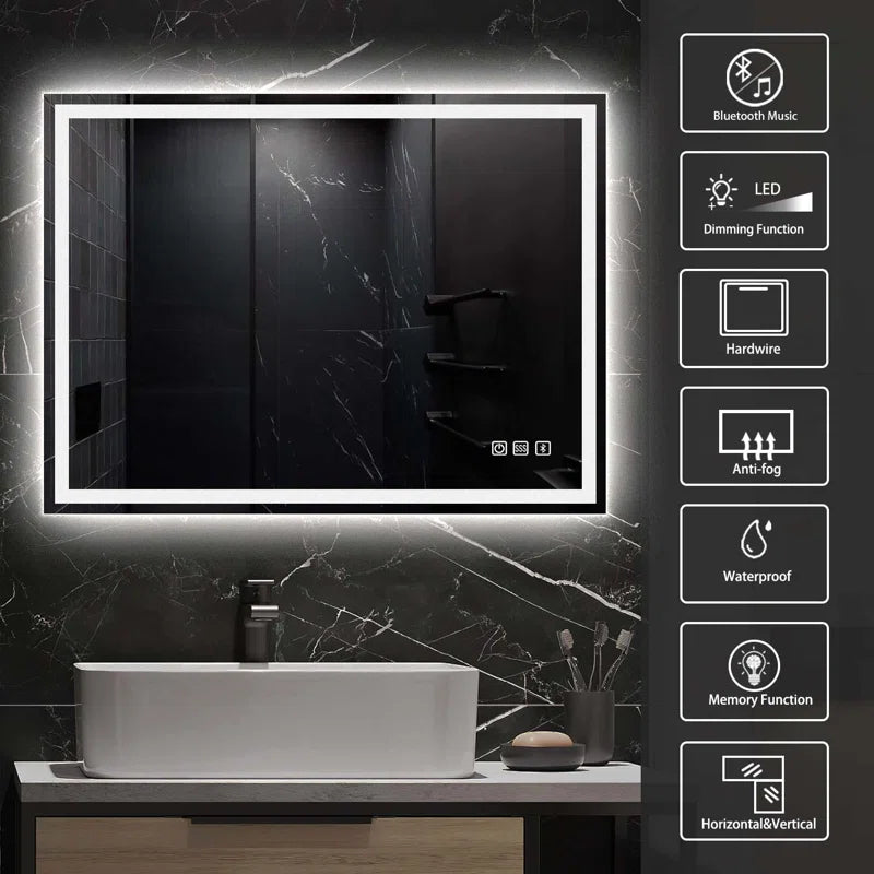 Abbagail LED Bathroom Mirror Bluetooth, Dimmable, Defog, Wall Mount